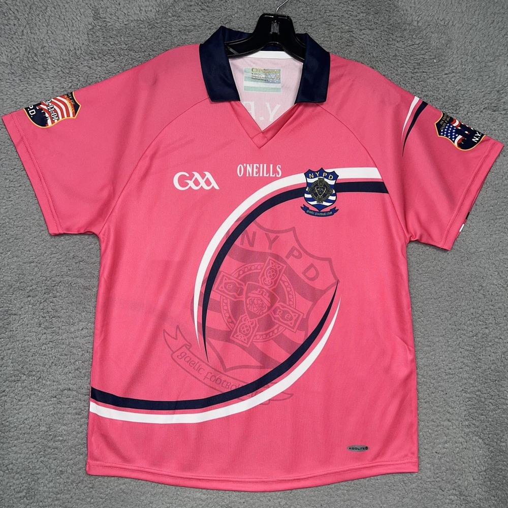 O'Neills GAA Football Jersey Women Sz 14 Pink NYPD 2-Side V Neck‎ Gaelic Soccer